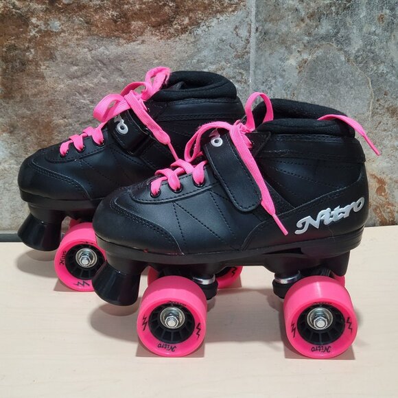 Epic Super Nitro Quad Speed Roller Skates Black Boots Pink Wheels Youth 3 - Picture 5 of 11